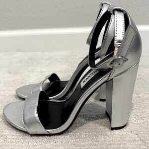 Steve Madden Carrson Silver Ankle Strap Sandals, Size 6.5